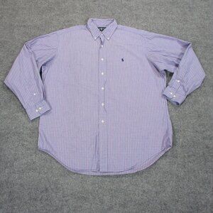 Ralph Lauren Shirt Mens 16 1/2 Blue Pink Yarmouth Pony Check Button Down
